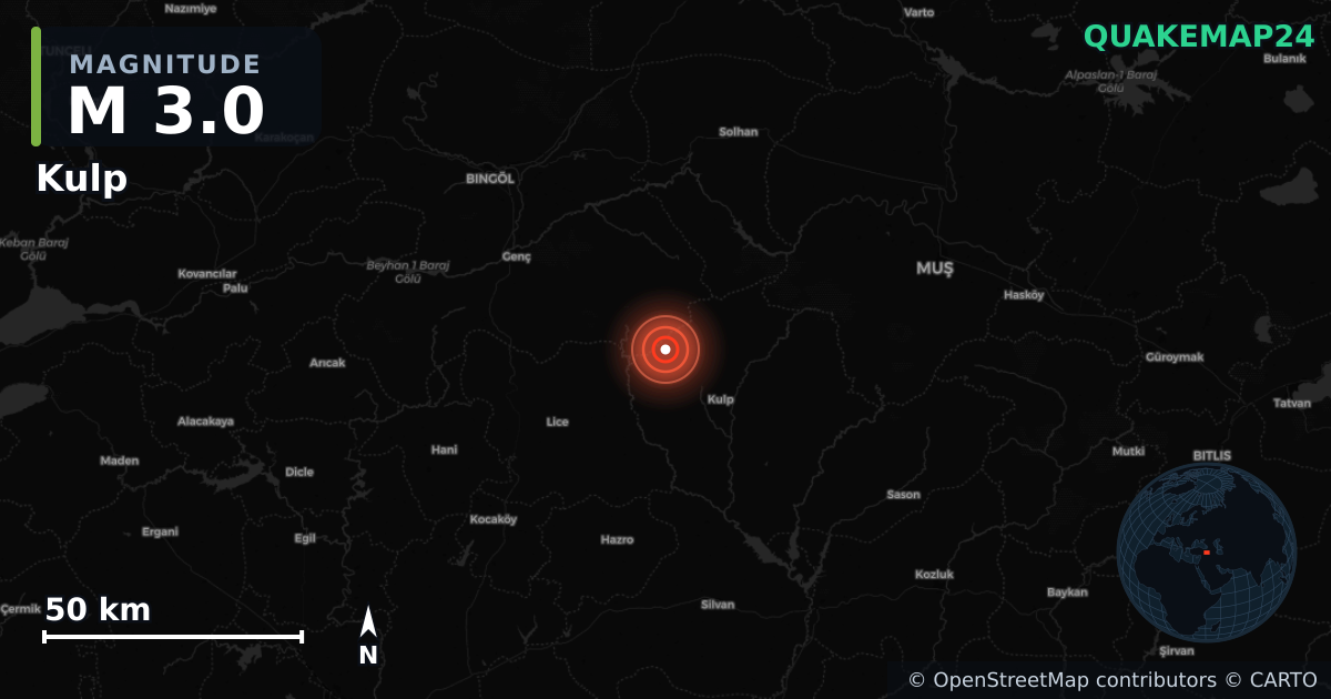 M3.0 earthquake near Kulp on Apr 15, 2026 — map of epicenter and shaking intensity | QuakeMap24