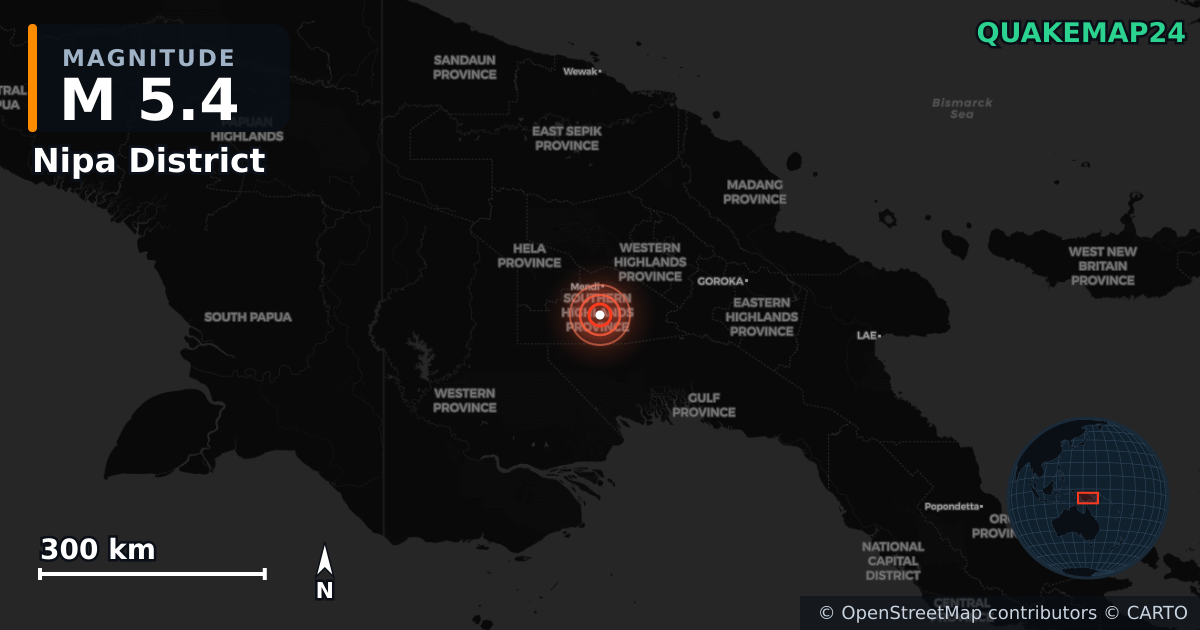 M5.4 earthquake near Nipa District on Jan 26, 2026 — map of epicenter and shaking intensity | QuakeMap24