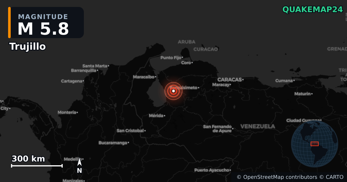 M5.8 earthquake near Trujillo on Sep 25, 2025 — map of epicenter and shaking intensity | QuakeMap24