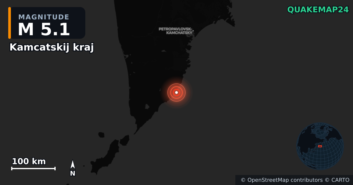 M5.1 earthquake near Kamcatskij kraj on Sep 6, 2025 — map of epicenter and shaking intensity | QuakeMap24