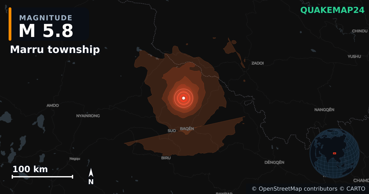 Erdbeben M5,8 bei Marru township, Xizang (China) · 2026-10-25 — Karte der Lage des Epizentrums