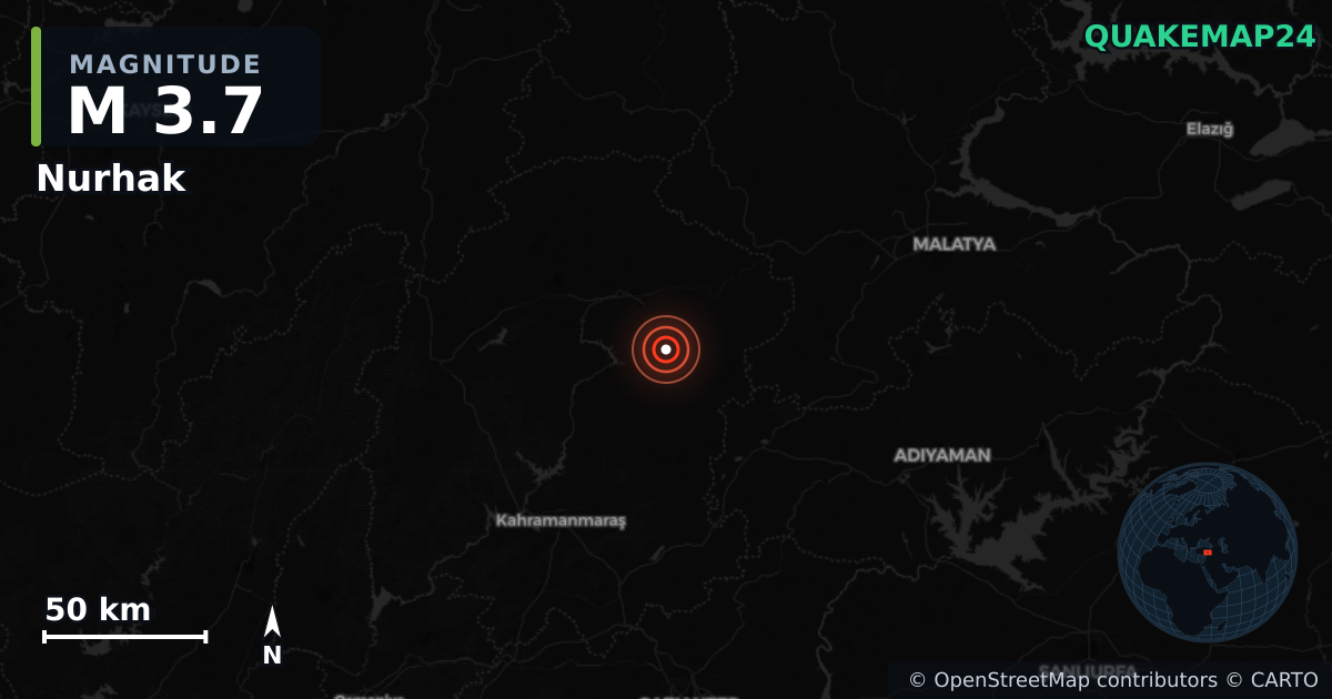 M3.7 earthquake near Nurhak on Aug 21, 2025 — map of epicenter and shaking intensity | QuakeMap24