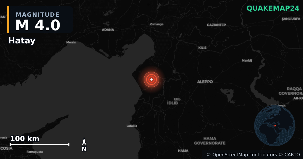Σεισμός M4,0 κοντά στο TURKEY-SYRIA BORDER REGION (Τουρκία) · 2025-12-15 — Χάρτης της θέσης του επικέντρου