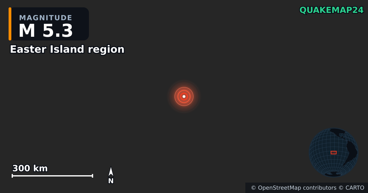 Easter Island region yakınında M5,3 deprem · 2025-01-20 — Deprem merkez üssünün konumunu gösteren harita