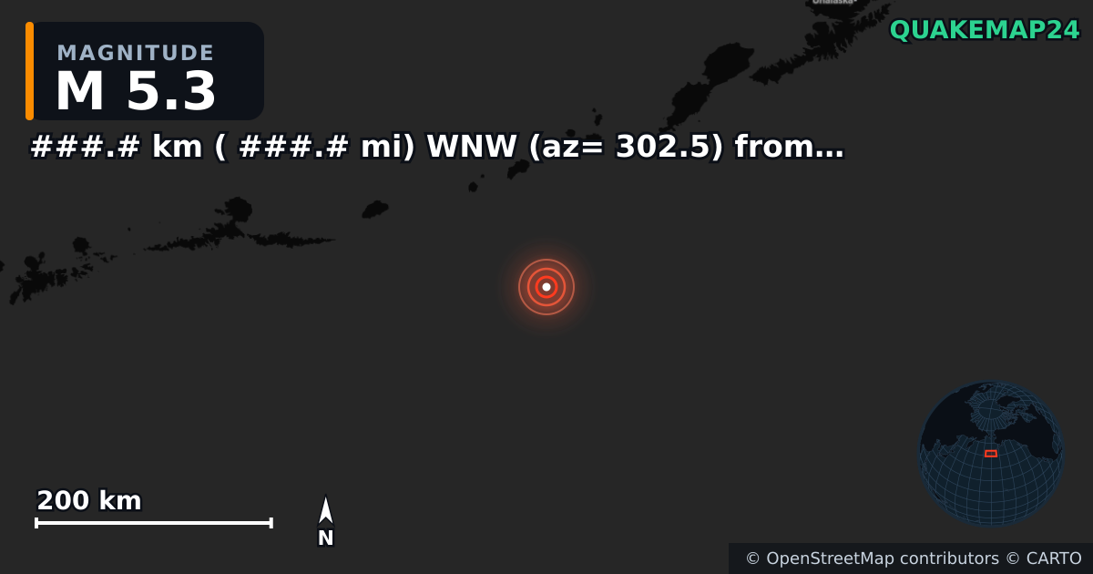 M5.3 earthquake near ###.# km ( ###.# mi) WNW (az= 302.5) from Port Orford, OR on May 23, 2026 — map of epicenter and shaking intensity | QuakeMap24