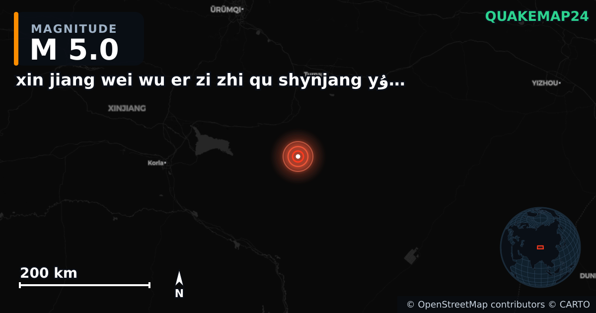 M5.0 earthquake near xin jiang wei wu er zi zhi qu shynjang yۇyghۇr yaptwnwm raywny on Oct 27, 2025 — map of epicenter and shaking intensity | QuakeMap24