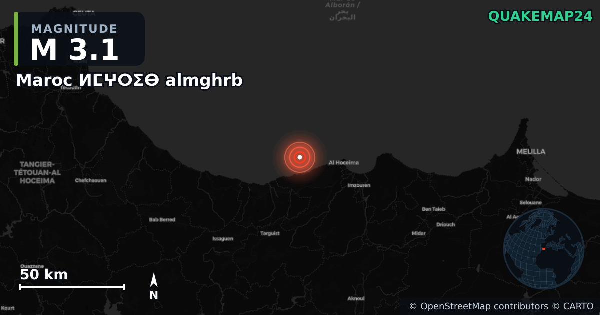 M3.1 earthquake near Maroc ⵍⵎⵖⵔⵉⴱ almghrb on May 3, 2026 — map of epicenter and shaking intensity | QuakeMap24