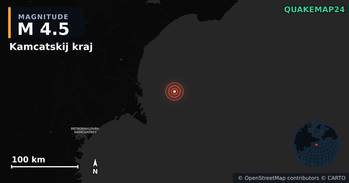 M4.5 earthquake near Kamcatskij kraj on Nov 23, 2025 — map of epicenter and shaking intensity | QuakeMap24