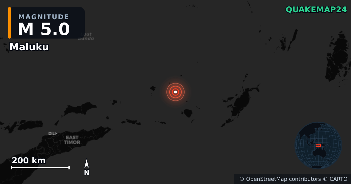Sismo de M5,0 perto de Maluku (Indonésia) — Mapa da localização do epicentro