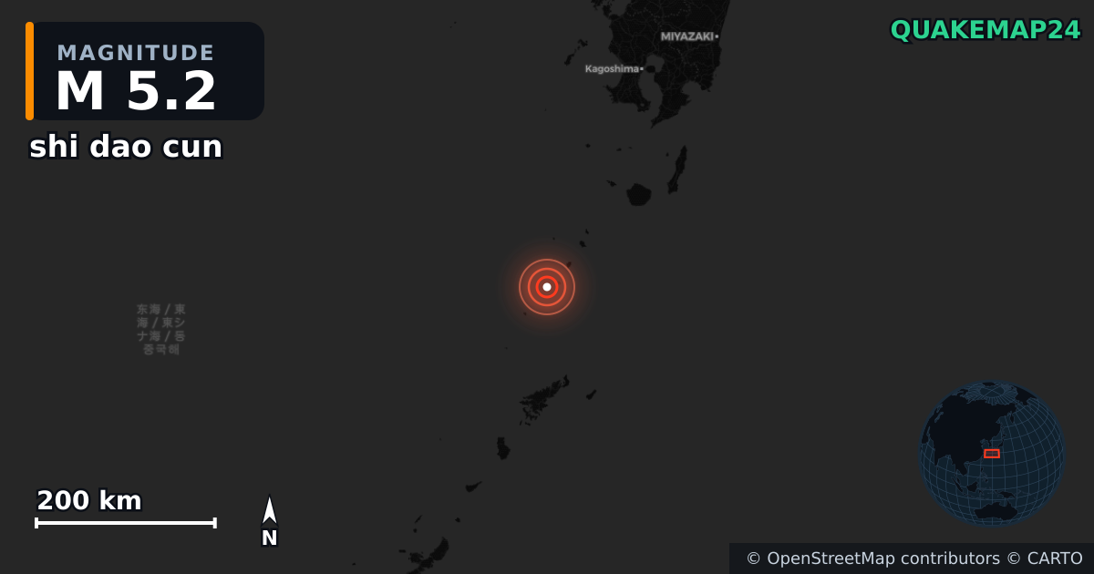 M5.2 earthquake near shi dao cun on Jul 15, 2025 — map of epicenter and shaking intensity | QuakeMap24