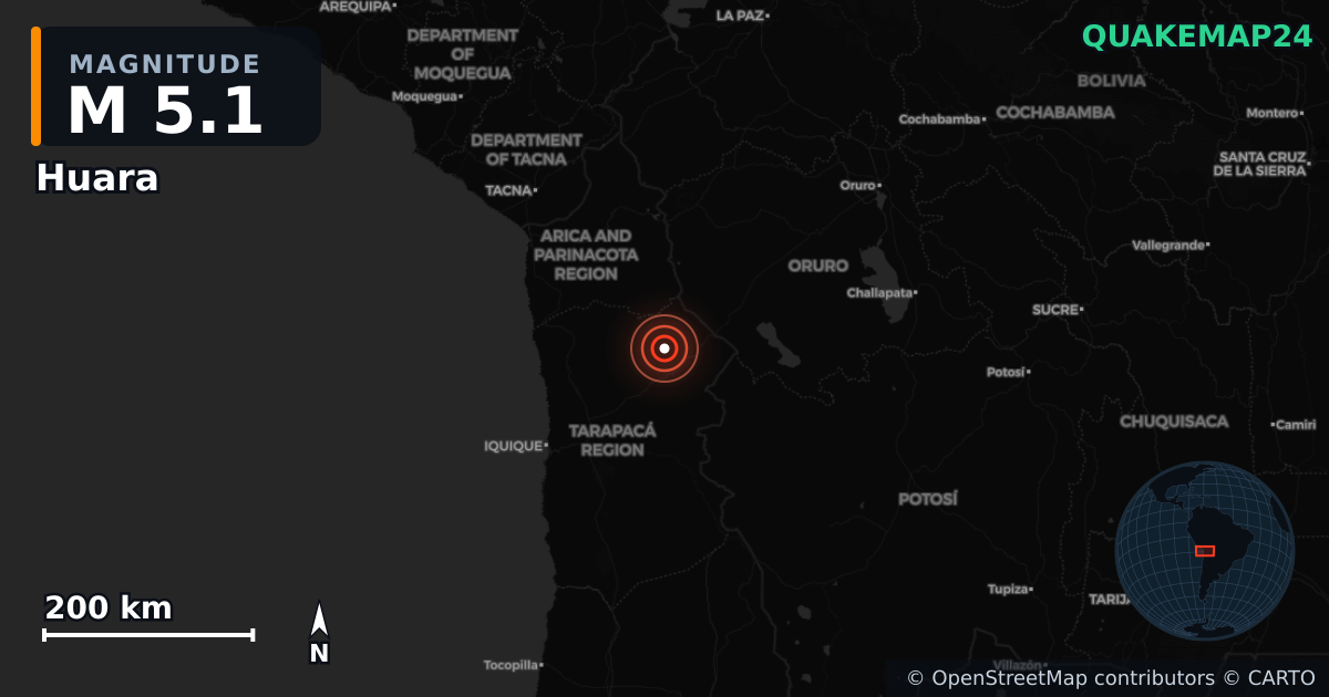 M5.1 earthquake near Huara on Sep 25, 2025 — map of epicenter and shaking intensity | QuakeMap24