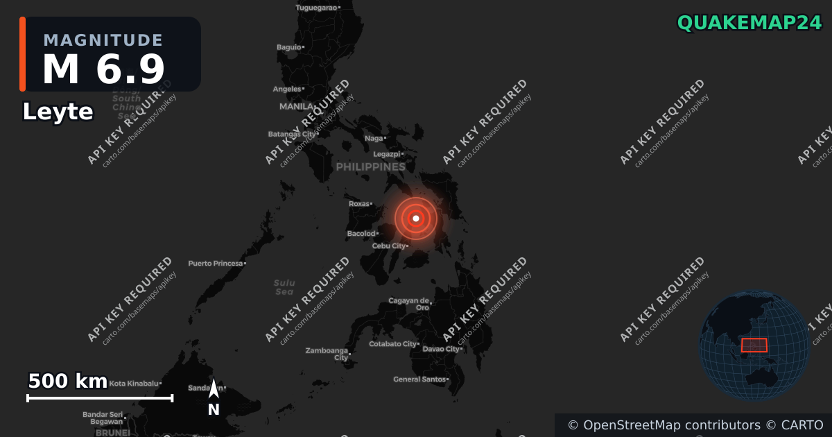 M6.9 earthquake near Leyte on Sep 30, 2025 — map of epicenter and shaking intensity | QuakeMap24