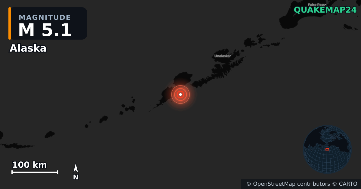 M5.1 earthquake near Alaska on Nov 25, 2025 — map of epicenter and shaking intensity | QuakeMap24