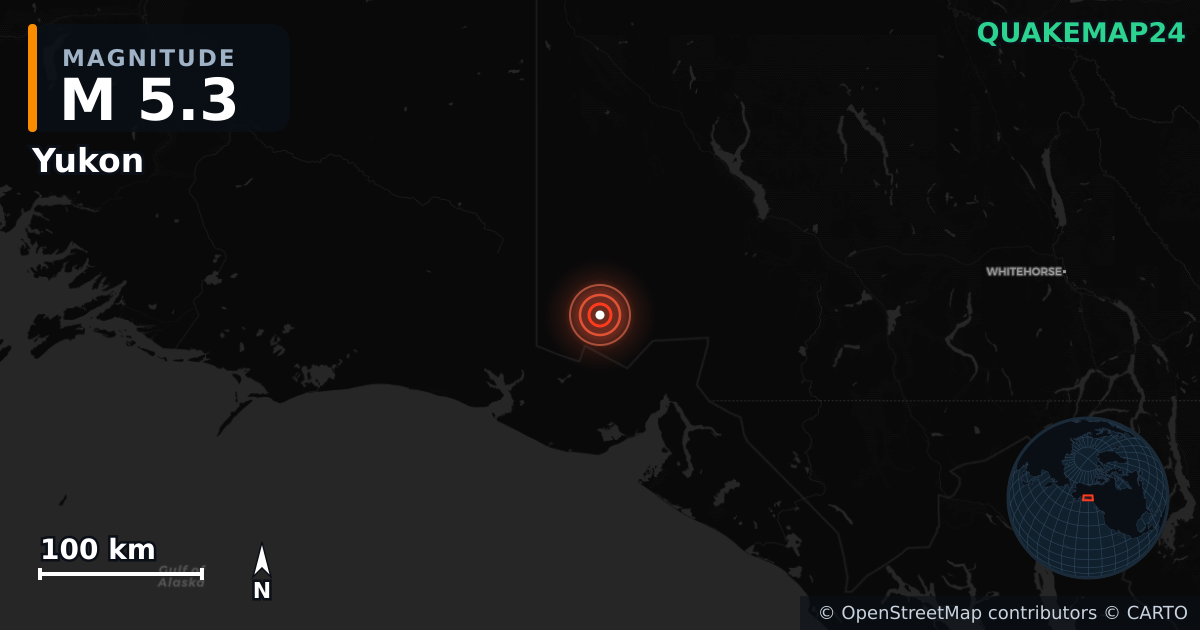 M5.3 earthquake near Yukon on Jan 1, 2026 — map of epicenter and shaking intensity | QuakeMap24