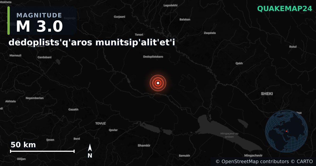 M3.0 earthquake near dedoplists'q'aros munitsip'alit'et'i on Jan 18, 2026 — map of epicenter and shaking intensity | QuakeMap24