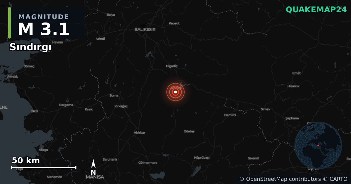 Terremoto de M3,1 cerca de Sındırgı (Turquía) · 2026-01-03 — Mapa de la ubicación del epicentro