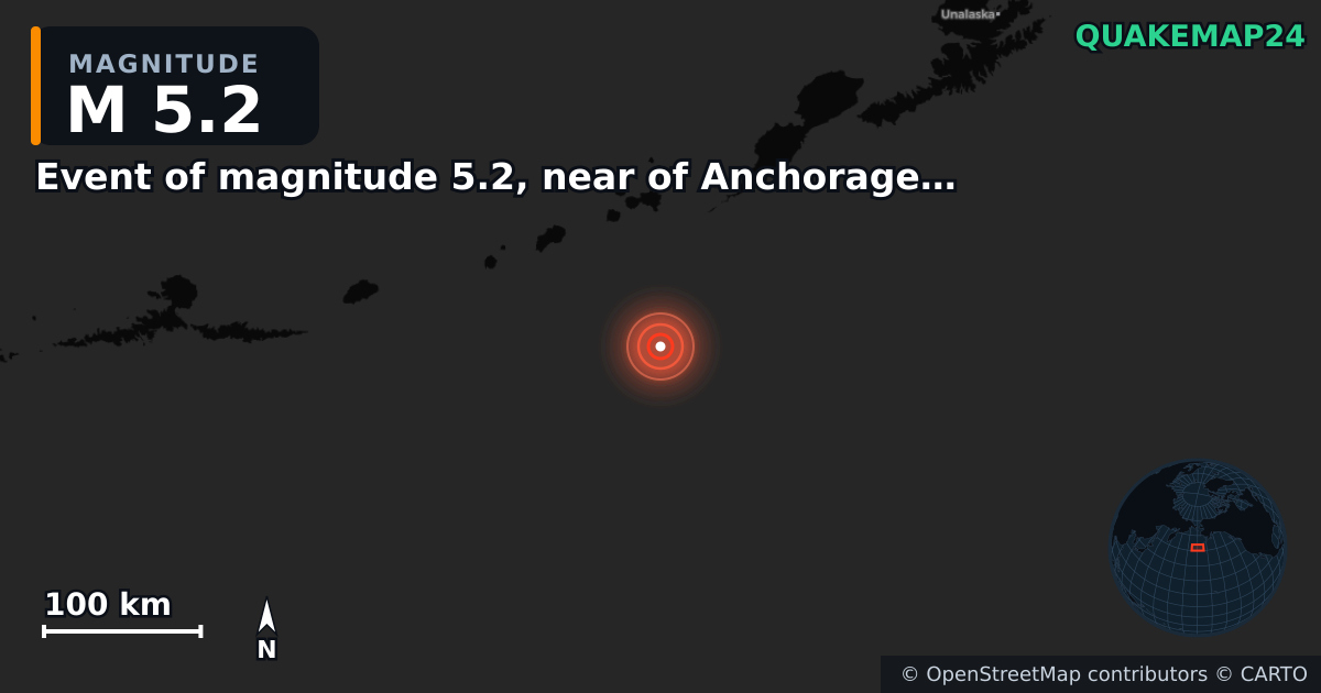 M5.2 earthquake near Event of magnitude 5.2, near of Anchorage (Monde) on Sep 16, 2025 — map of epicenter and shaking intensity | QuakeMap24