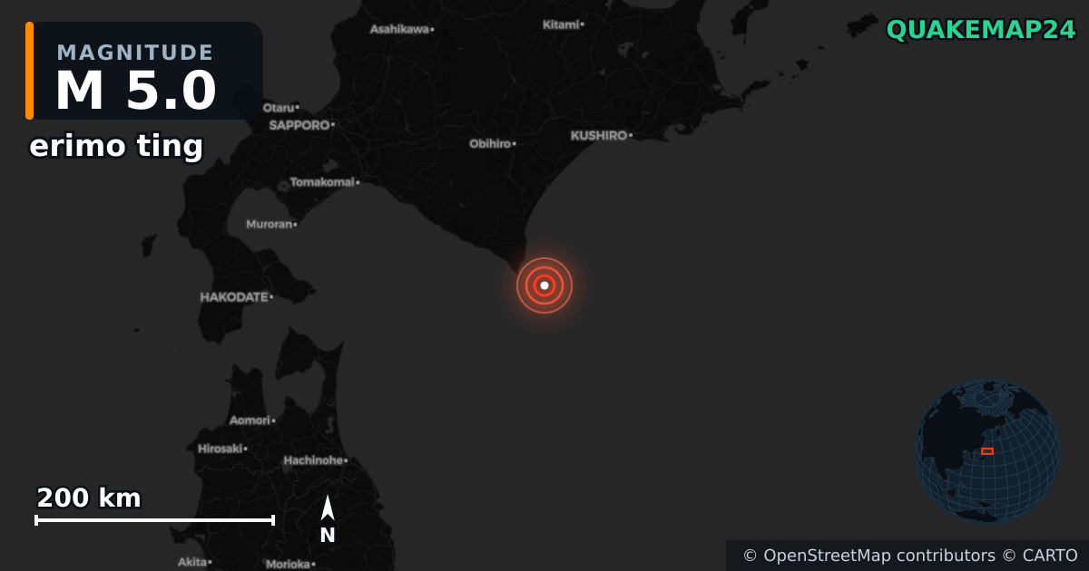 M5.0 earthquake near erimo ting on Jun 3, 2025 — map of epicenter and shaking intensity | QuakeMap24
