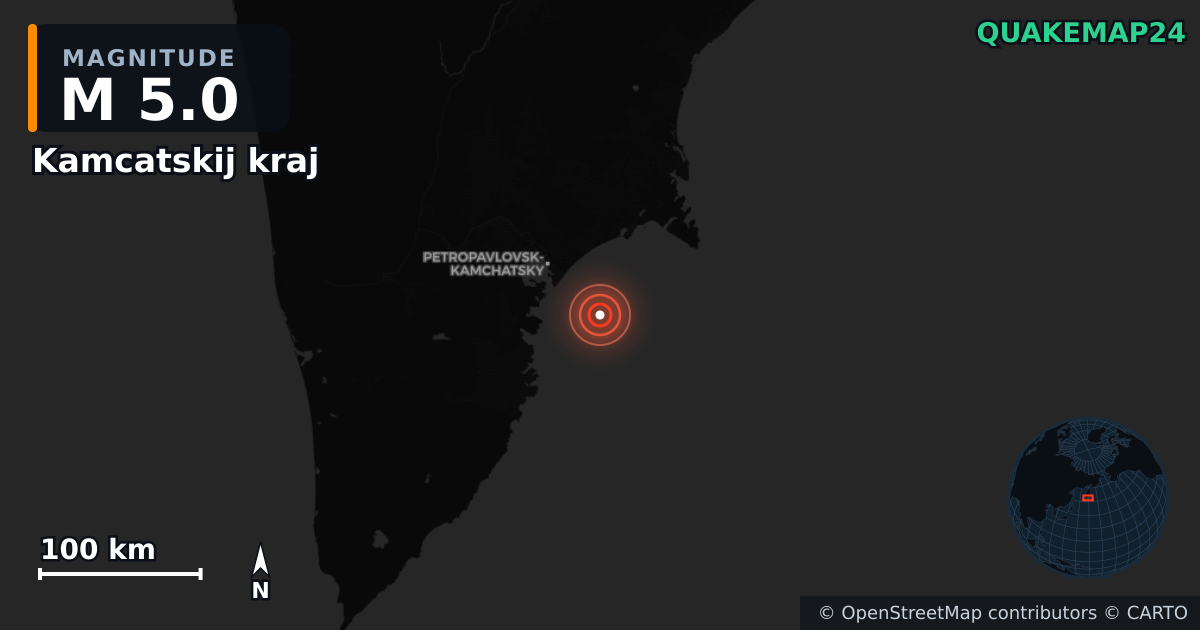 M5.0 earthquake near Kamcatskij kraj on Aug 3, 2025 — map of epicenter and shaking intensity | QuakeMap24