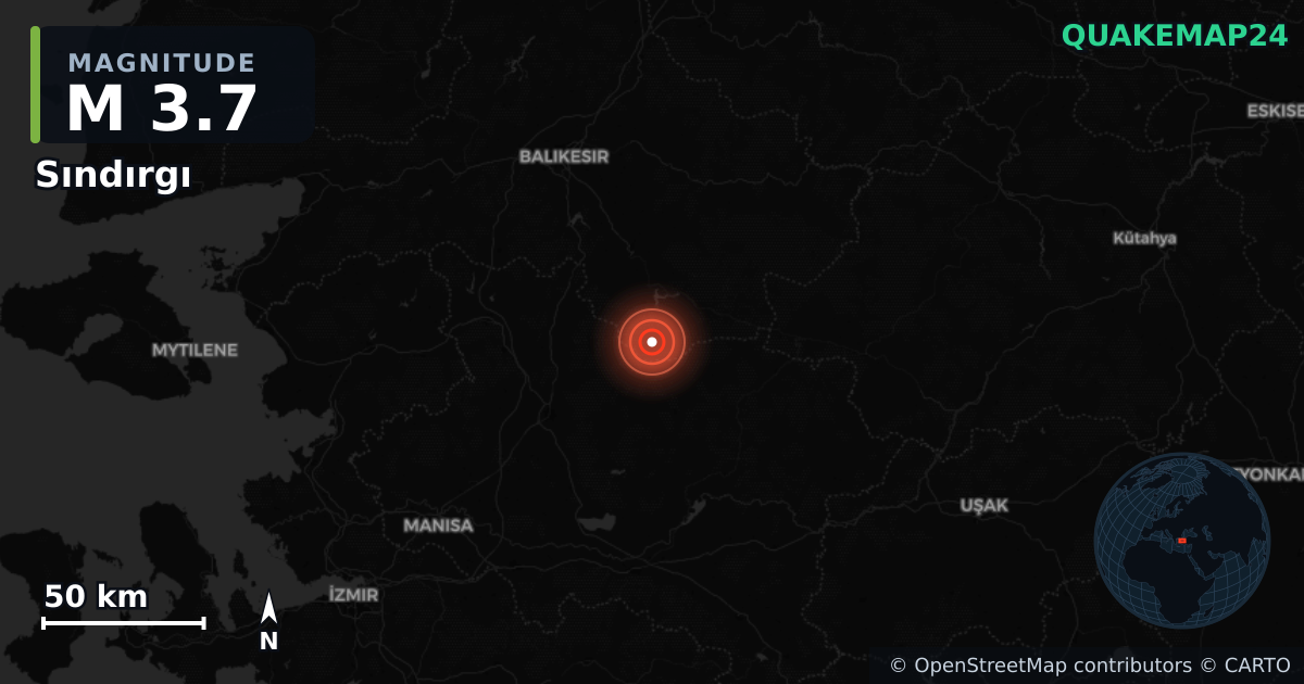 M3.7 earthquake near Sındırgı on Aug 10, 2025 — map of epicenter and shaking intensity | QuakeMap24