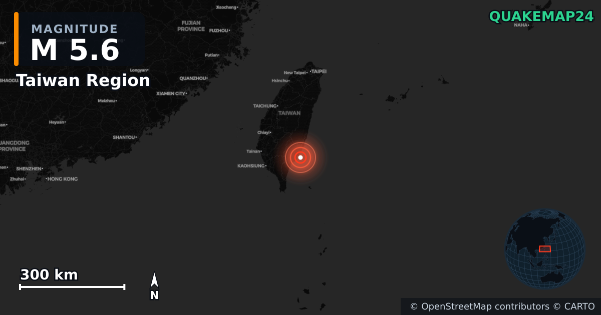 M5.6 earthquake near Taiwan Region on Dec 24, 2025 — map of epicenter and shaking intensity | QuakeMap24