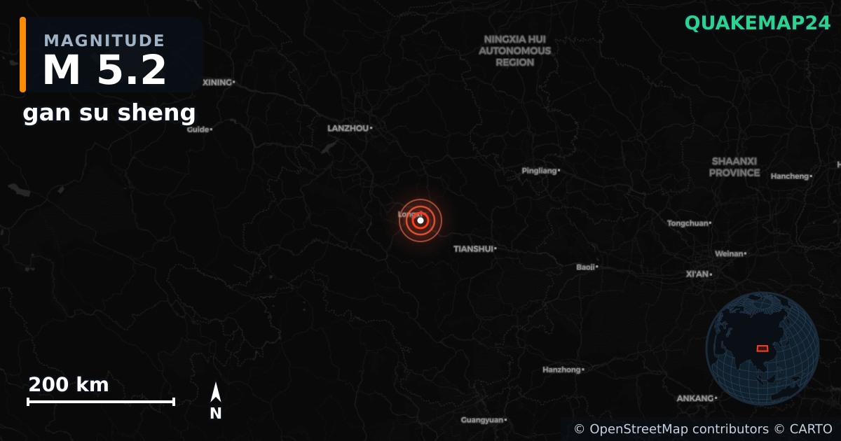 M5.2 earthquake near gan su sheng on Sep 26, 2025 — map of epicenter and shaking intensity | QuakeMap24