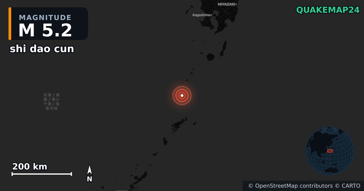 M5.2 earthquake near shi dao cun on Jul 2, 2025 — map of epicenter and shaking intensity | QuakeMap24