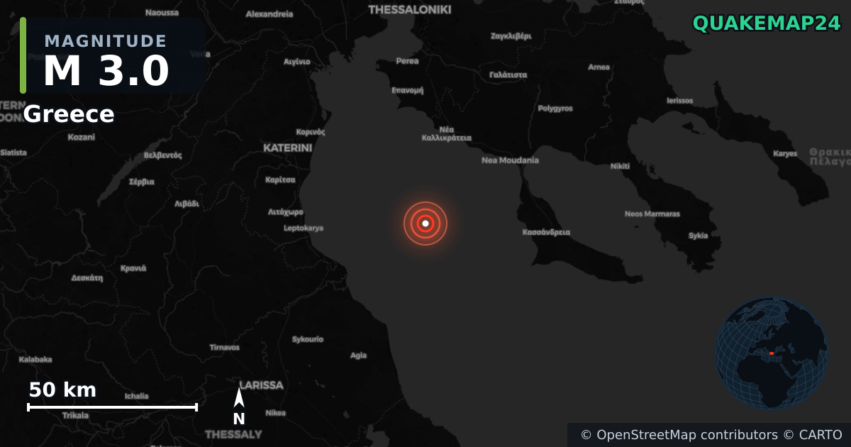 M3.0 earthquake near Greece on Jun 12, 2026 — map of epicenter and shaking intensity | QuakeMap24