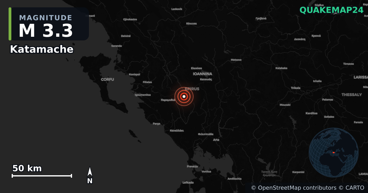 M3.3 earthquake near Katamache on Apr 5, 2026 — map of epicenter and shaking intensity | QuakeMap24