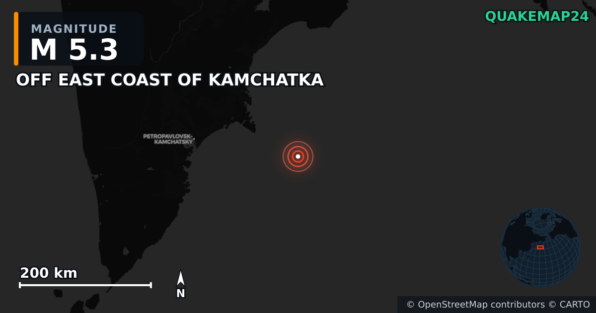 Erdbeben M5,3 bei OFF EAST COAST OF KAMCHATKA — Karte der Lage des Epizentrums