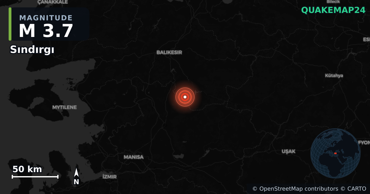 M3.7 earthquake near Sındırgı on Aug 11, 2025 — map of epicenter and shaking intensity | QuakeMap24