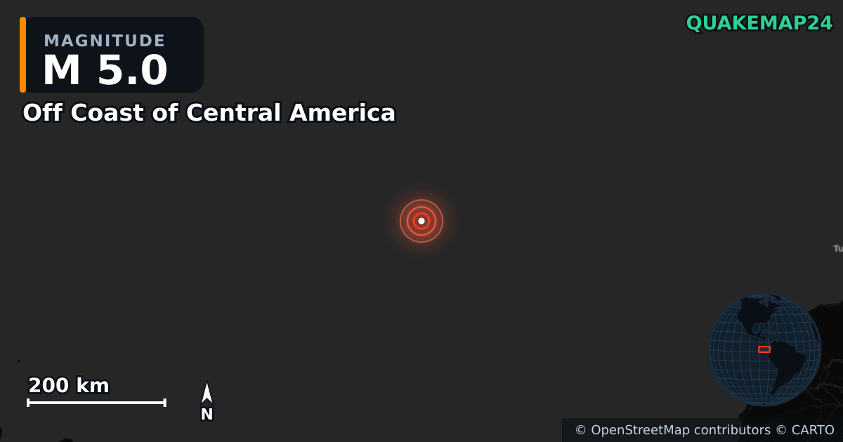 Σεισμός M5,0 κοντά στο Off Coast of Central America · 2026-06-07 — Χάρτης της θέσης του επικέντρου