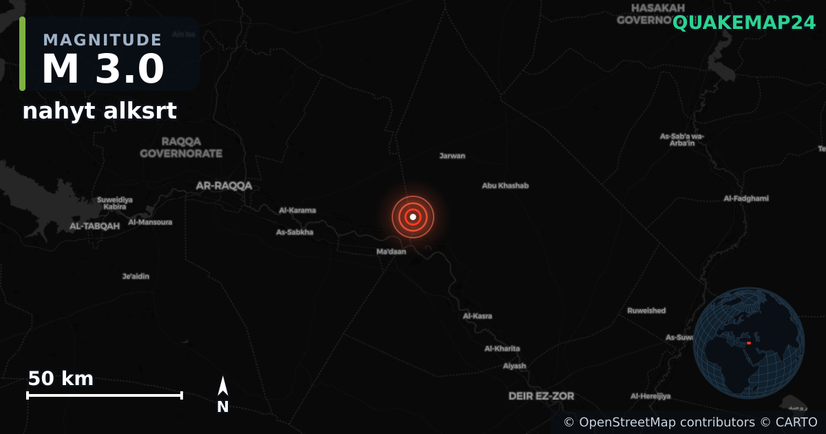 M3.0 earthquake near nahyt alksrt on Apr 27, 2026 — map of epicenter and shaking intensity | QuakeMap24