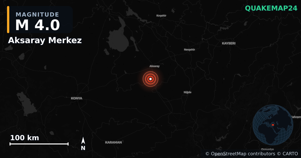 Terremoto de M4,0 cerca de Aksaray Merkez (Turquía) · 2025-12-12 — Mapa de la ubicación del epicentro