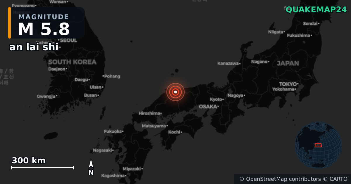 M5.8 earthquake near an lai shi on Jan 6, 2026 — map of epicenter and shaking intensity | QuakeMap24