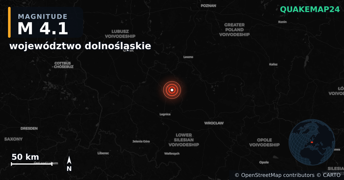M4.1 earthquake near województwo dolnośląskie on May 19, 2025 — map of epicenter and shaking intensity | QuakeMap24
