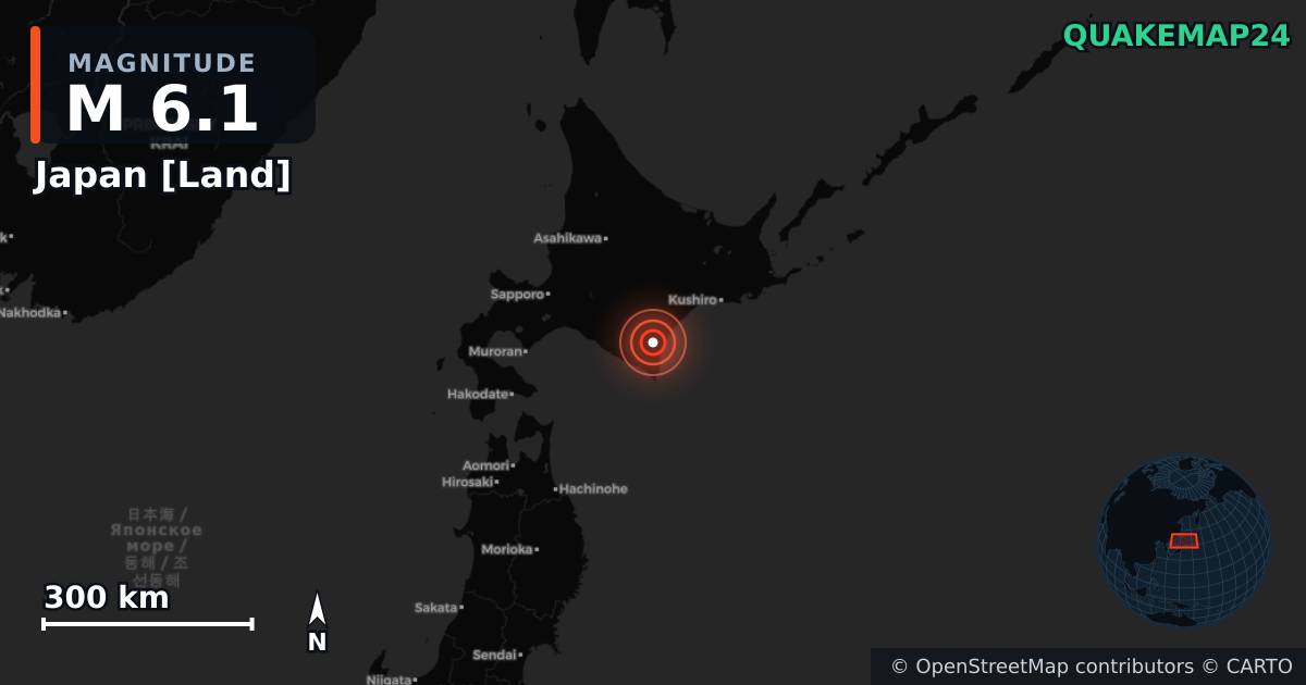 M6.1 earthquake near Japan [Land] on Apr 26, 2026 — map of epicenter and shaking intensity | QuakeMap24