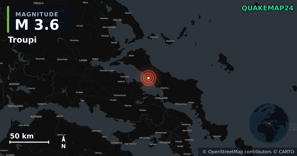 Σεισμός M3,6 κοντά στο Τρούπι, Περιφέρεια Στερεάς Ελλάδας (Ελλάδα) · 2026-06-12 — Χάρτης της θέσης του επικέντρου