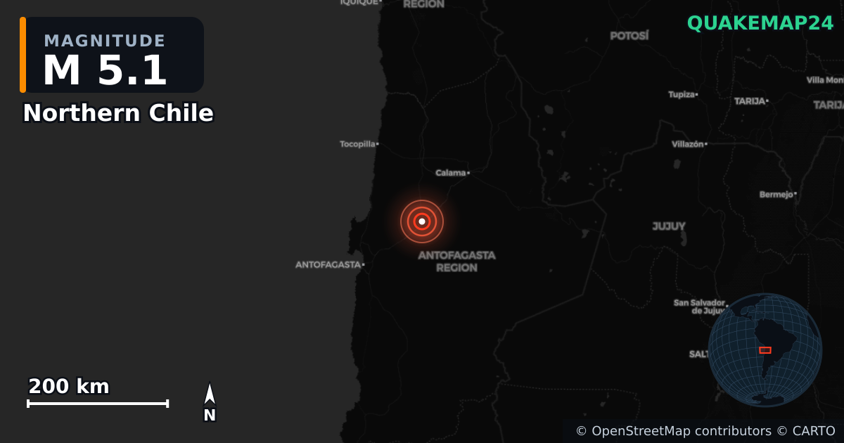 Erdbeben M5,1 bei Northern Chile — Karte der Lage des Epizentrums