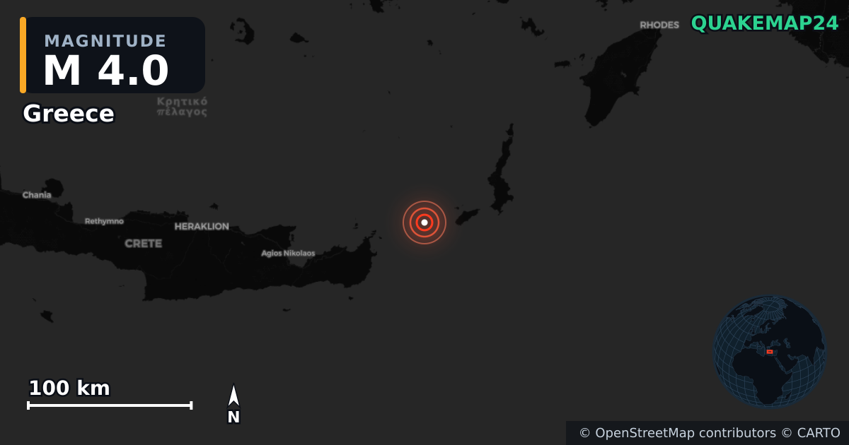Σεισμός M4,0 κοντά στο Greece (Ελλάδα) · 2026-10-06 — Χάρτης της θέσης του επικέντρου