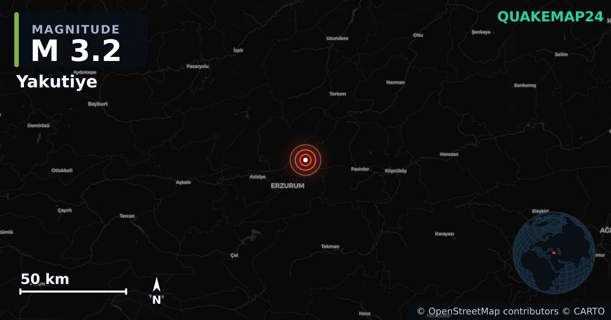 Sismo de M3,2 perto de Yakutiye, Erzurum (Turquia) · 2026-06-01 — Mapa da localização do epicentro