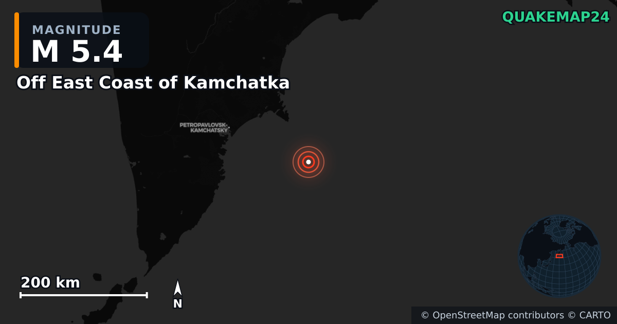 M5.4 earthquake near Off East Coast of Kamchatka on Sep 18, 2025 — map of epicenter and shaking intensity | QuakeMap24