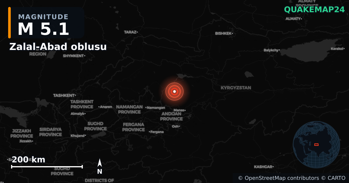 M5.1 earthquake near Zalal-Abad oblusu on Aug 5, 2025 — map of epicenter and shaking intensity | QuakeMap24