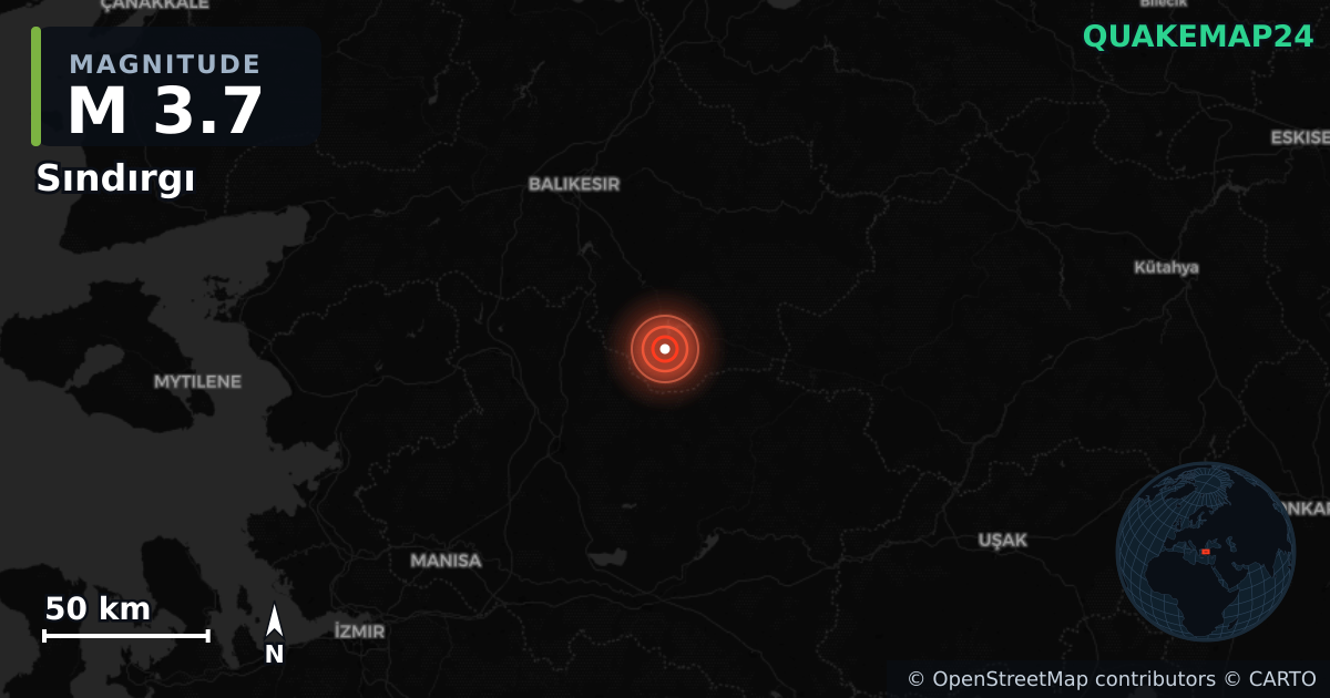 M3.7 earthquake near Sındırgı on Aug 23, 2025 — map of epicenter and shaking intensity | QuakeMap24