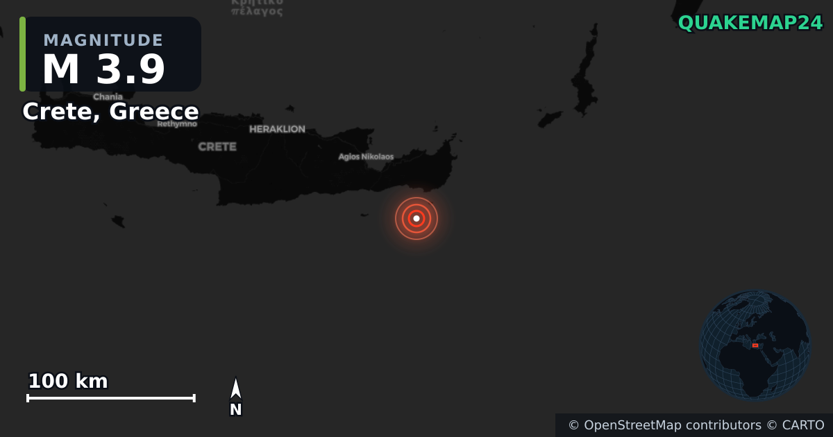 Erdbeben M3,9 bei Crete, Greece · 2026-04-24 — Karte der Lage des Epizentrums