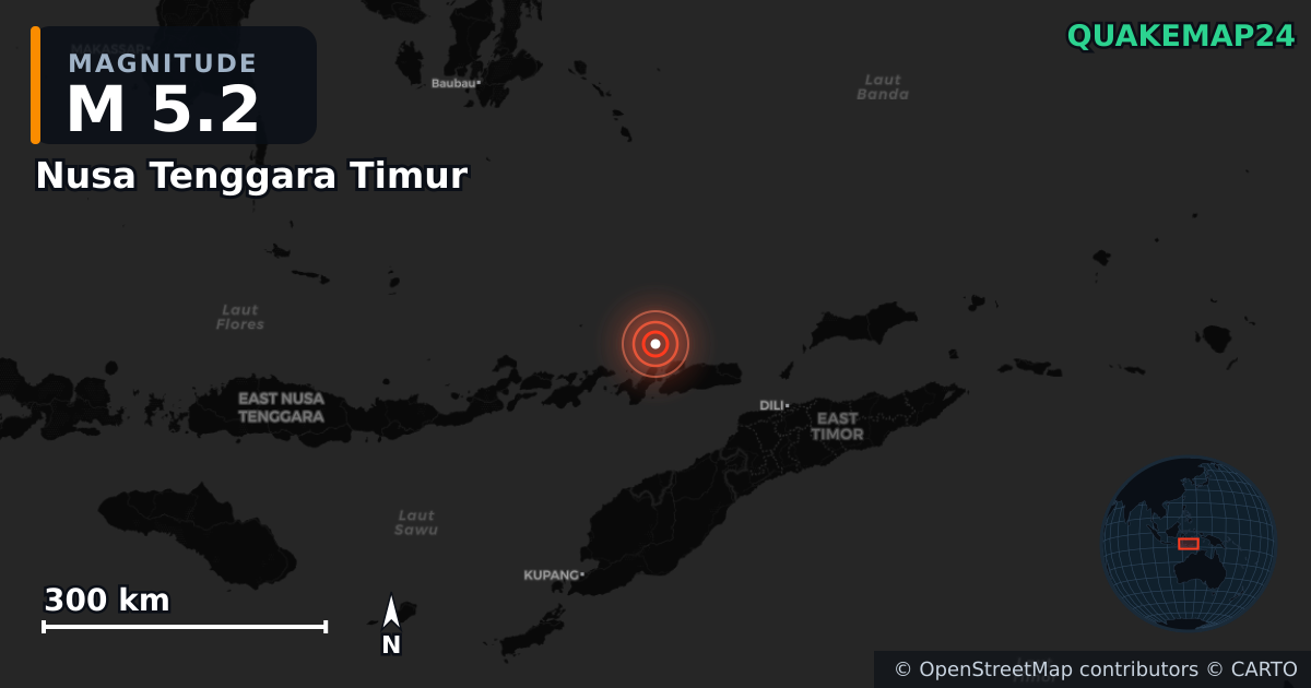Erdbeben M5,2 bei Nusa Tenggara Timur (Indonesien) — Karte der Lage des Epizentrums