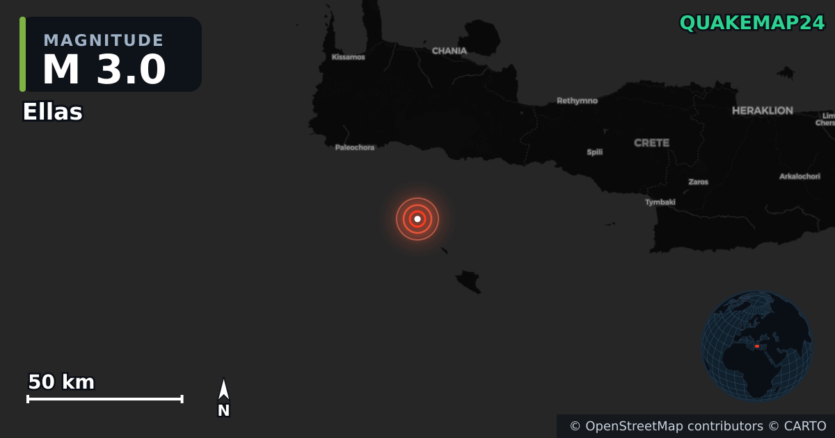 M3.0 earthquake near Ellas on Jan 28, 2026 — map of epicenter and shaking intensity | QuakeMap24