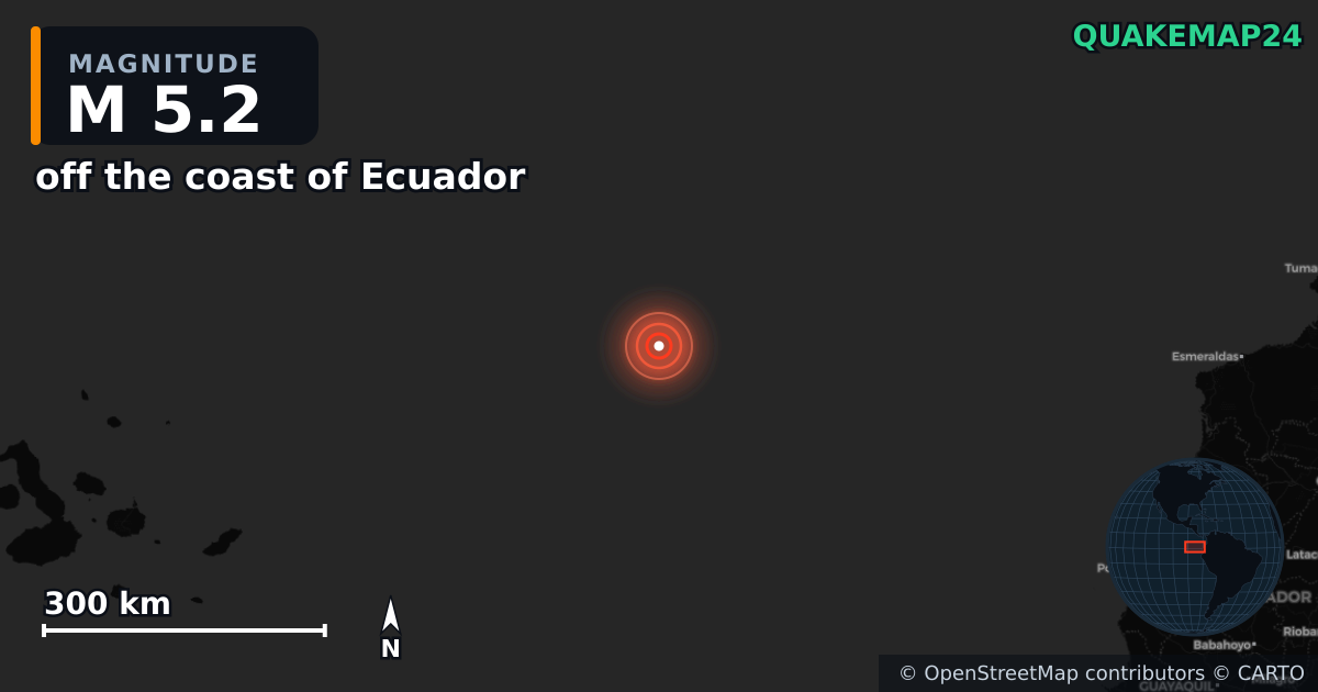 Σεισμός M5,2 κοντά στο off the coast of Ecuador · 2025-02-14 — Χάρτης της θέσης του επικέντρου