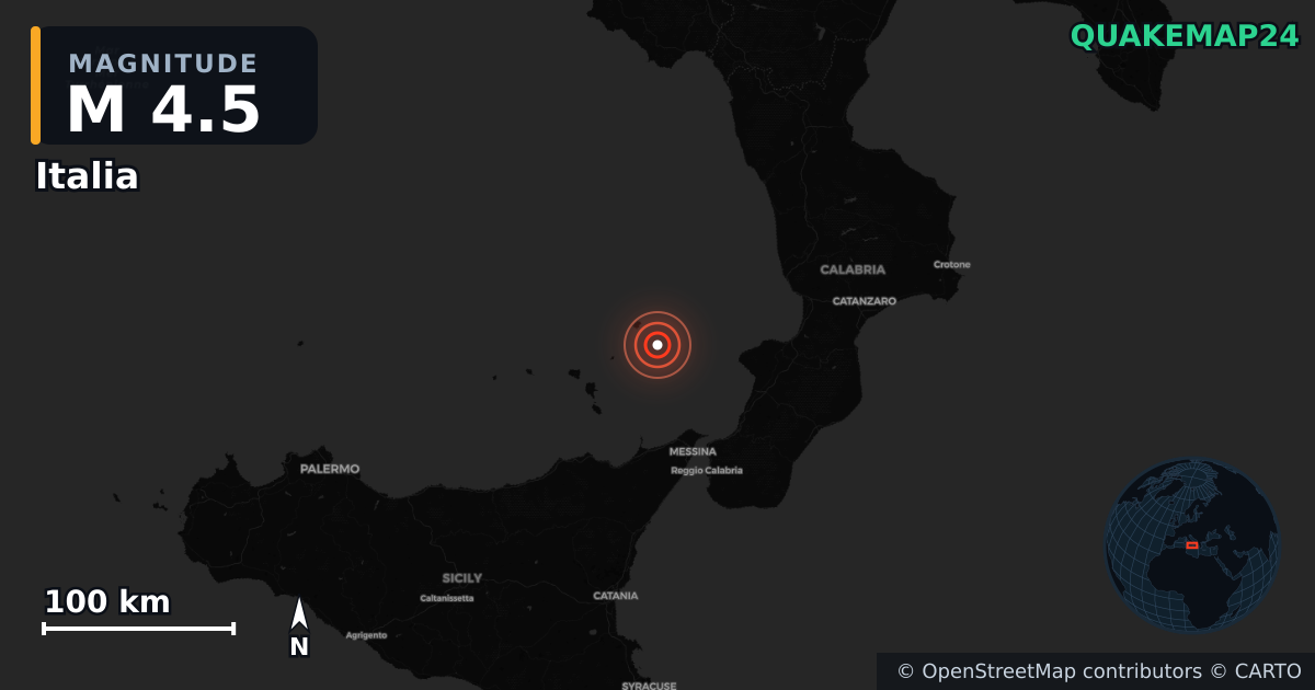 M4.5 earthquake near Italia on Jun 13, 2026 — map of epicenter and shaking intensity | QuakeMap24