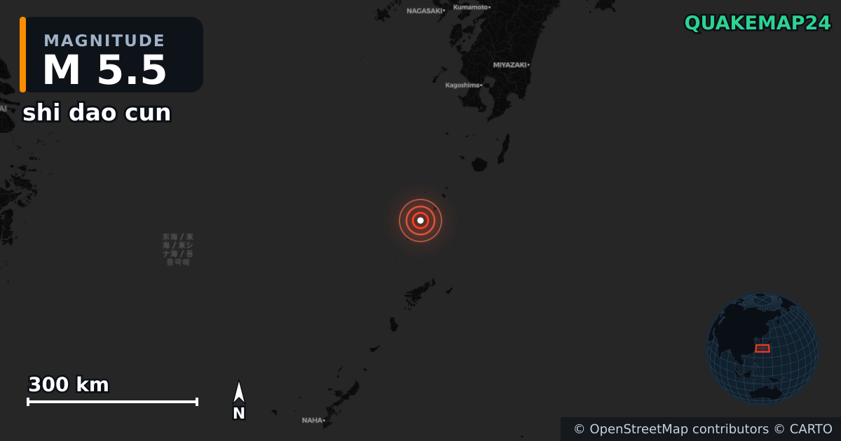 M5.5 earthquake near shi dao cun on Jul 3, 2025 — map of epicenter and shaking intensity | QuakeMap24